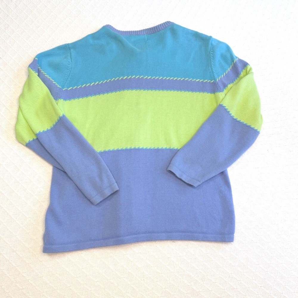 Stitches In Time Blue Lime Green Colorblock Zip Up Cardigan Sweater Large